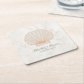 Oranje Rustic Seashell Wedding Kartonnen Onderzetters (Schuin)