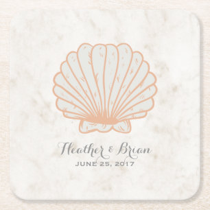 Oranje Rustic Seashell Wedding Kartonnen Onderzetters