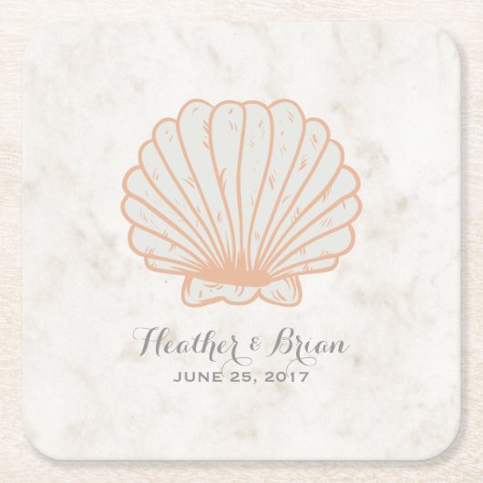 Oranje Rustic Seashell Wedding Kartonnen Onderzetters (Voorkant)