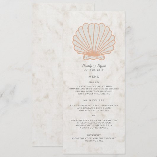 Oranje Rustic Seashell Wedding Menu (Voorkant / Achterkant)