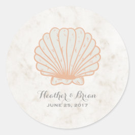 Oranje Rustic Seashell Wedding Ronde Sticker