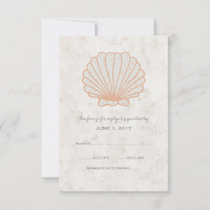 Oranje Rustic Seashell Wedding RSVP Kaart