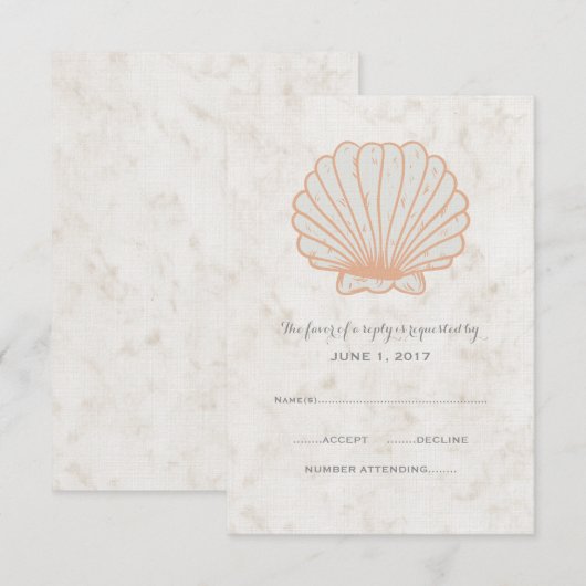 Oranje Rustic Seashell Wedding RSVP Kaart (Voorkant / Achterkant)