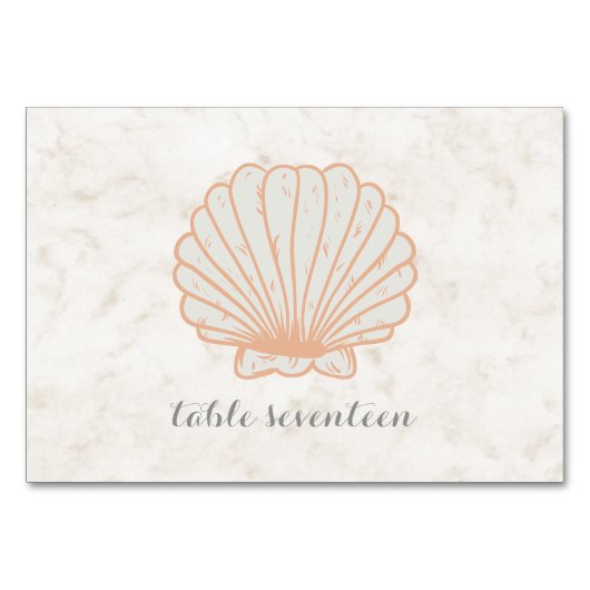 Oranje Rustic Seashell Wedding Table Kaart (Voorkant)