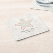 Oranje Rustic Starfish Wedding Kartonnen Onderzetters (Schuin)