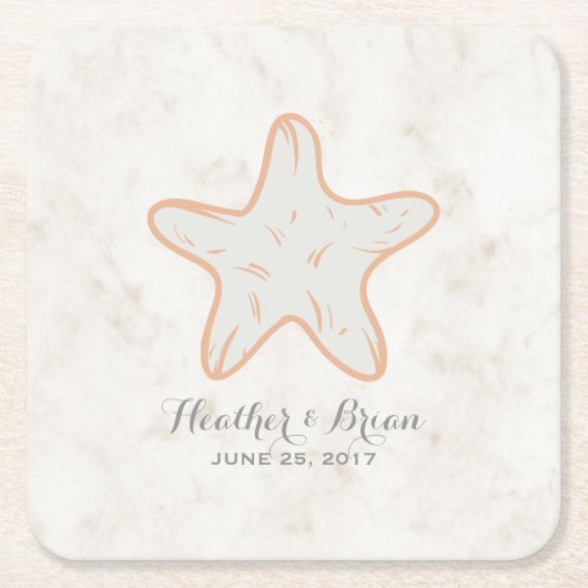 Oranje Rustic Starfish Wedding Kartonnen Onderzetters (Voorkant)