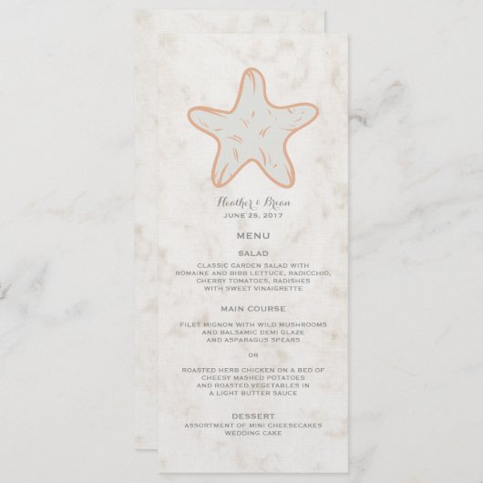 Oranje Rustic Starfish Wedding Menu (Voorkant / Achterkant)
