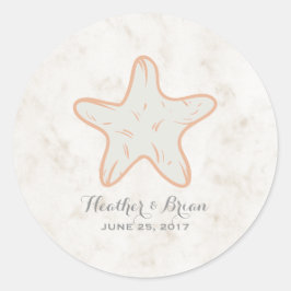 Oranje Rustic Starfish Wedding Ronde Sticker