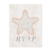 Oranje Rustic Starfish Wedding RSVP Briefkaart