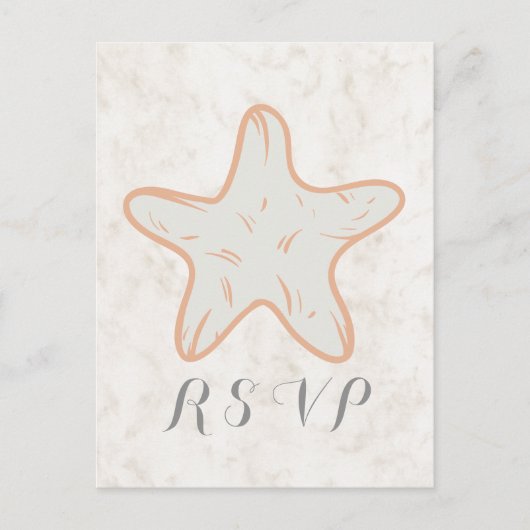 Oranje Rustic Starfish Wedding RSVP Briefkaart (Voorkant)