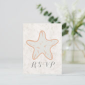 Oranje Rustic Starfish Wedding RSVP Briefkaart (Staand voorkant)