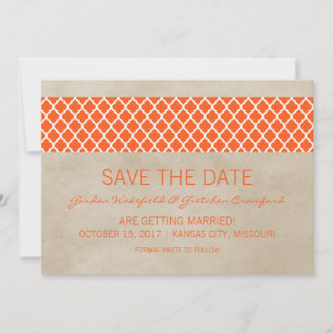 Oranje Rustieke Quatrefoil Save the Date Uitnodigi Kaart