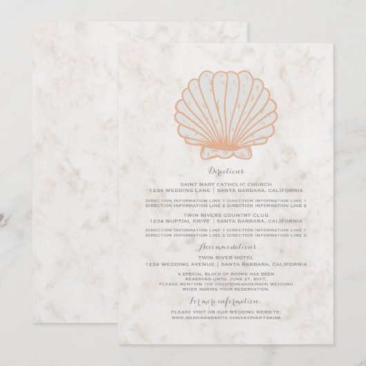 Oranje Rustieke Schelp Bruiloftsinformatie Kaart (Voorkant / Achterkant)