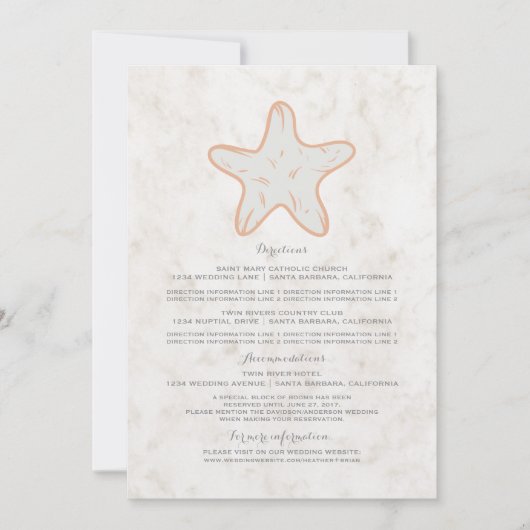 Oranje Rustieke Zeester Trouw Informatie Kaart (Voorkant)