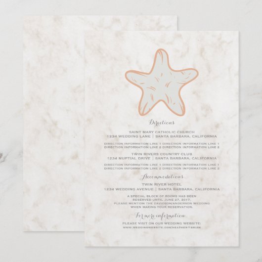Oranje Rustieke Zeester Trouwinformatie Kaart (Voorkant / Achterkant)