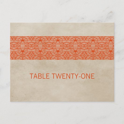Oranje Rustisch Lace Table Number Briefkaart (Voorkant)