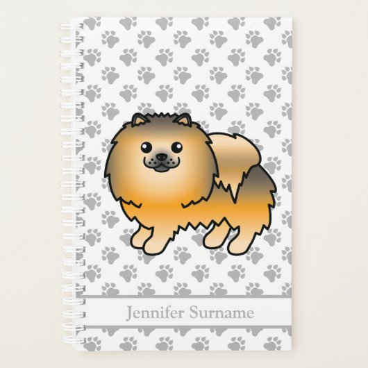 Oranje Sable Pomeranian Cartoon Hond & Aangepaste Planner (Voorkant)
