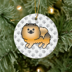 Oranje Sable Pomeranian Lieve Cartoon Hond & Pootj Keramisch Ornament