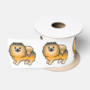 Oranje Sable Pomeranian Lieve Cartoon Hond Satijnen Lint