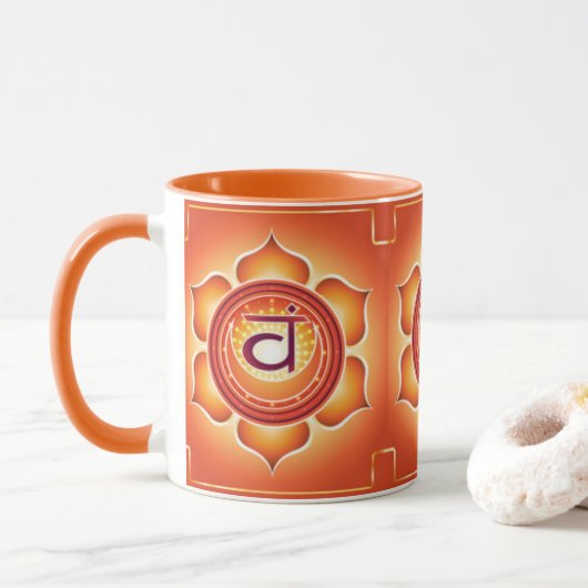 Oranje Sacral Chakra Patter Print Design Mok (Met donut)