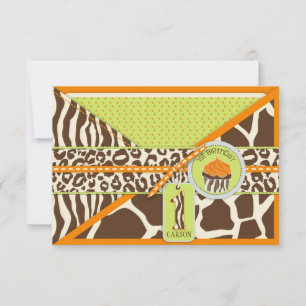 Oranje Safari & Cupcake First Birthday RSVP Kaartje