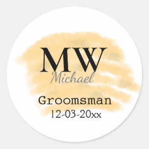 Oranje salie groene bruidsjonker voeg naam letter  ronde sticker