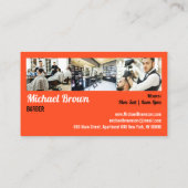 Oranje salon decor-rolstoel  Barbershop Visitekaartje (Achterkant)