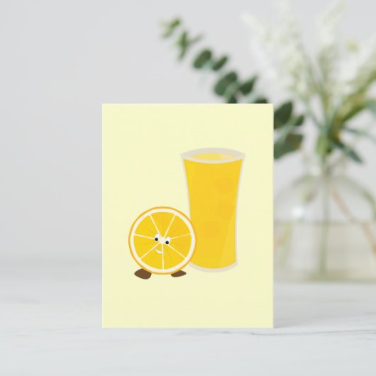 Oranje sap, glas en oranje briefkaart (Staand voorkant)