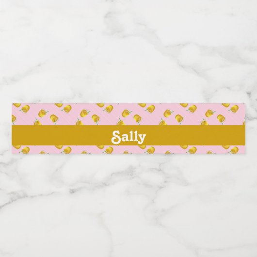 Oranje sap op gestreept roze waterfles etiket (Enkel label)