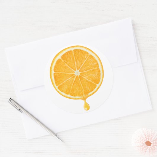 Oranje sap ronde sticker (Envelop)