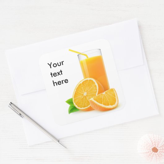 Oranje sap vierkante sticker (Envelop)
