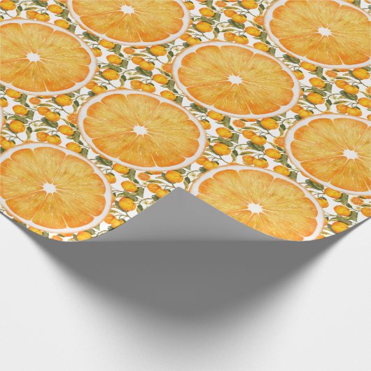 Oranje sappig plezier in het verschiet: fruitthema cadeaupapier (Hoek)