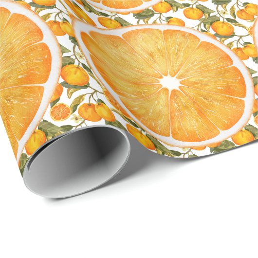 Oranje sappig plezier in het verschiet: fruitthema cadeaupapier (Rol Hoek)