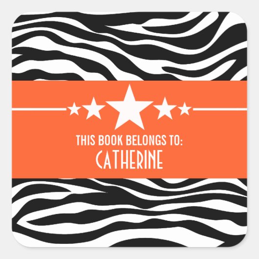 Oranje Sassy Star Zebra Bookplaat Stickers (Voorkant)