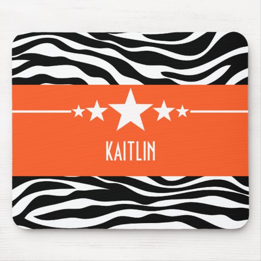 Oranje Sassy Star Zebra Mousepad Muismat (Voorkant)