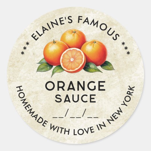 oranje saus bewerkbare sticker met datum (Voorkant)