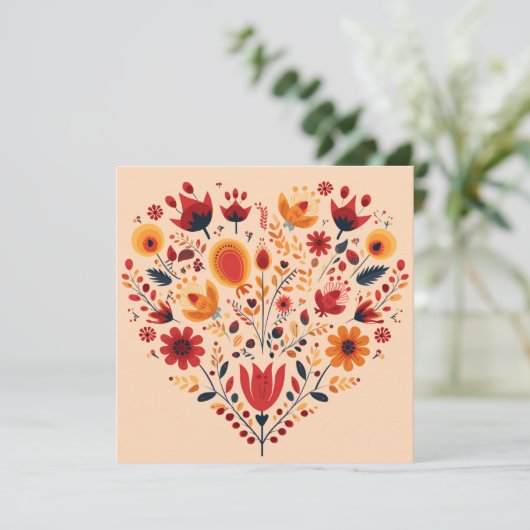 Oranje Scandinavische Hart Valentijnse Feestdagenkaart (Staand voorkant)