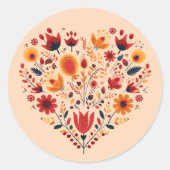 Oranje Scandinavische Hart Valentijnse Ronde Sticker (Voorkant)
