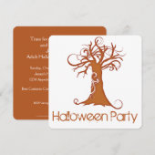 Oranje Scary Halloween Tree Party Invitation 1 Kaart (Voorkant / Achterkant)