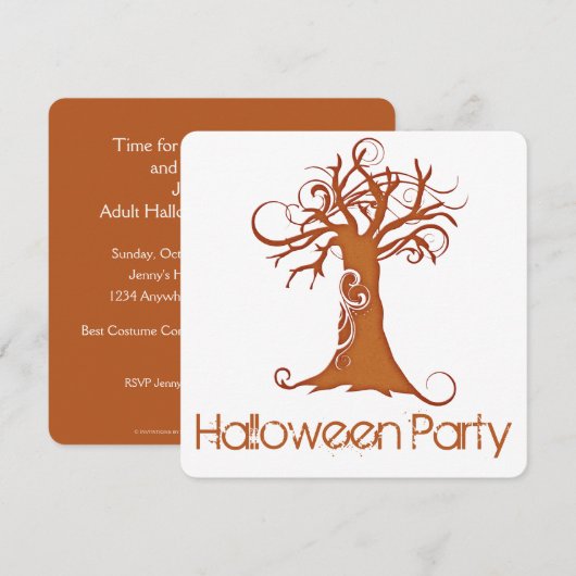Oranje Scary Halloween Tree Party Invitation 1 Kaart (Voorkant / Achterkant)