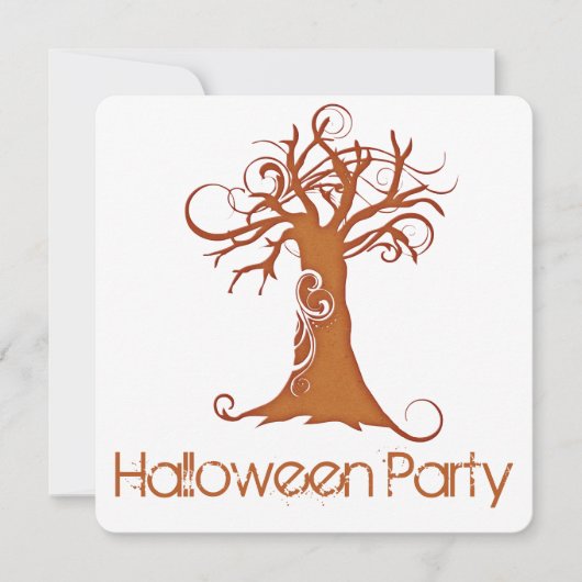 Oranje Scary Halloween Tree Party Invitation 1 Kaart (Voorkant)