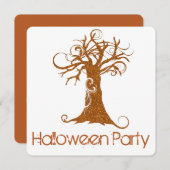 Oranje Scary Halloween Tree Party Invitation 2 Kaart (Voorkant / Achterkant)