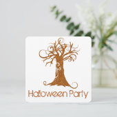 Oranje Scary Halloween Tree Party Invitation 2 Kaart (Staand voorkant)