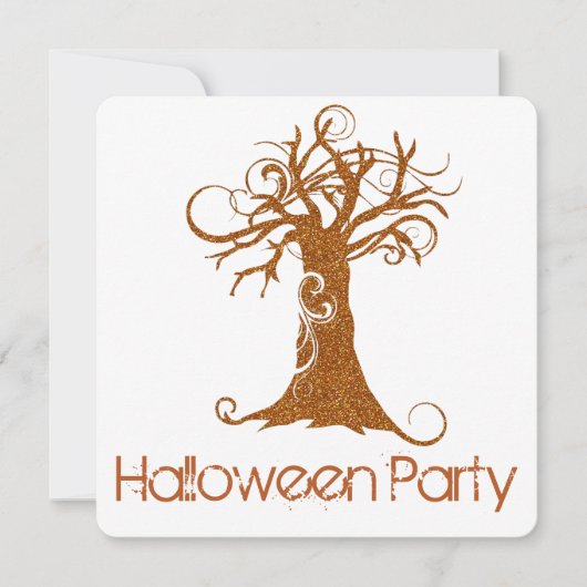 Oranje Scary Halloween Tree Party Invitation 2 Kaart (Voorkant)