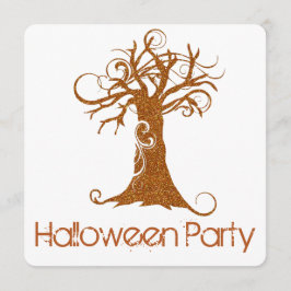 Oranje Scary Halloween Tree Party Invitation 2 Kaart