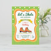 Oranje Schaats Ice Skating Birthday Party Invitati Kaart (Staand voorkant)