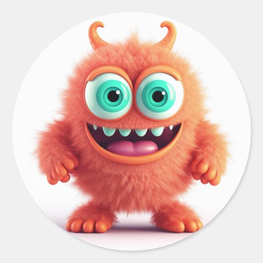 Oranje Schattig Fuzzy Monster Ronde Sticker (Voorkant)