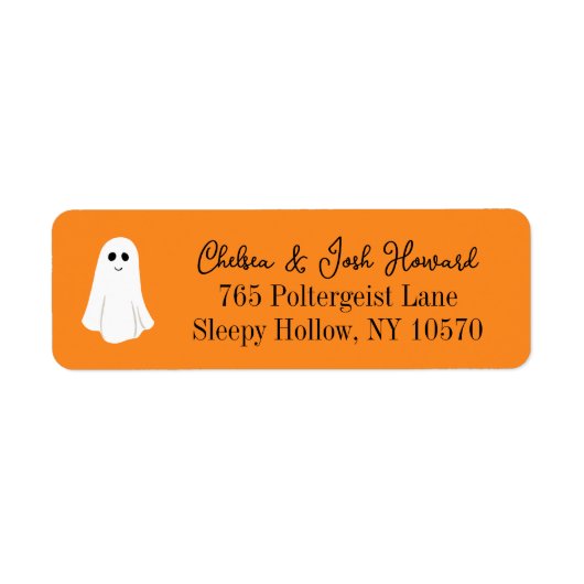 Oranje Schattigee Ghost Halloween Retouradres Etiket (Voorkant)