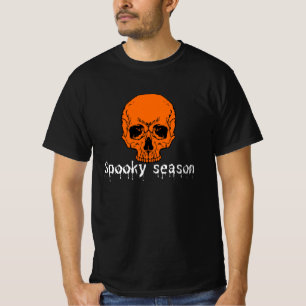 Oranje Schedel Griezelig Seizoen Druppelend Letter T-shirt