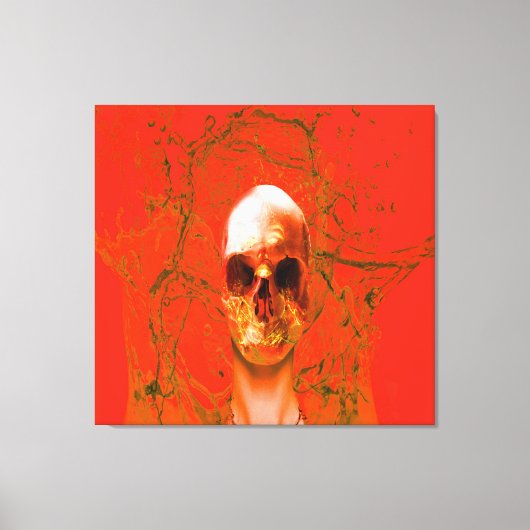 Oranje schedel in water canvas afdruk (Voorkant)